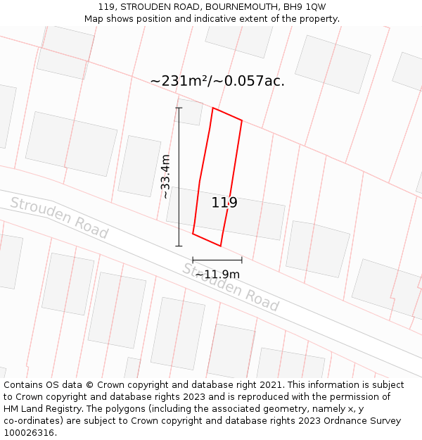 119, STROUDEN ROAD, BOURNEMOUTH, BH9 1QW: Plot and title map
