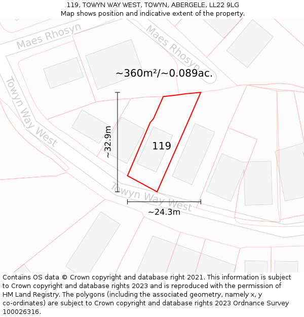 119, TOWYN WAY WEST, TOWYN, ABERGELE, LL22 9LG: Plot and title map