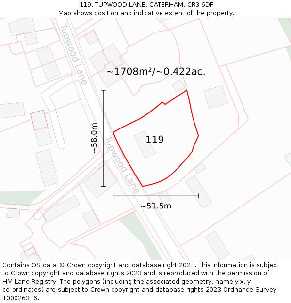 119, TUPWOOD LANE, CATERHAM, CR3 6DF: Plot and title map