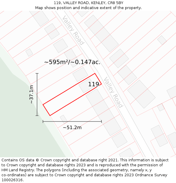 119, VALLEY ROAD, KENLEY, CR8 5BY: Plot and title map