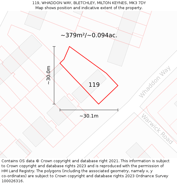 119, WHADDON WAY, BLETCHLEY, MILTON KEYNES, MK3 7DY: Plot and title map