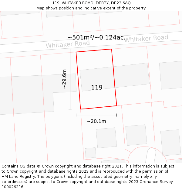119, WHITAKER ROAD, DERBY, DE23 6AQ: Plot and title map
