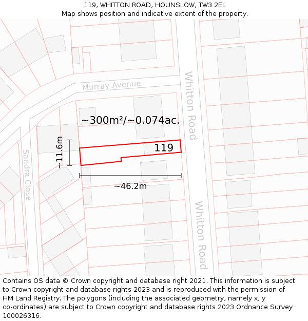 119, WHITTON ROAD, HOUNSLOW, TW3 2EL: Plot and title map