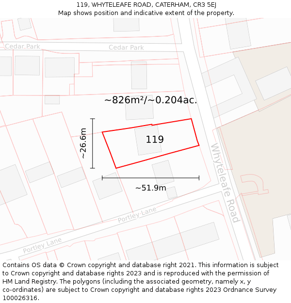 119, WHYTELEAFE ROAD, CATERHAM, CR3 5EJ: Plot and title map