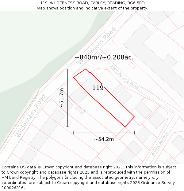 119, WILDERNESS ROAD, EARLEY, READING, RG6 5RD: Plot and title map