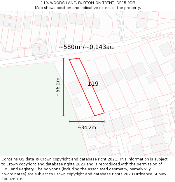119, WOODS LANE, BURTON-ON-TRENT, DE15 9DB: Plot and title map