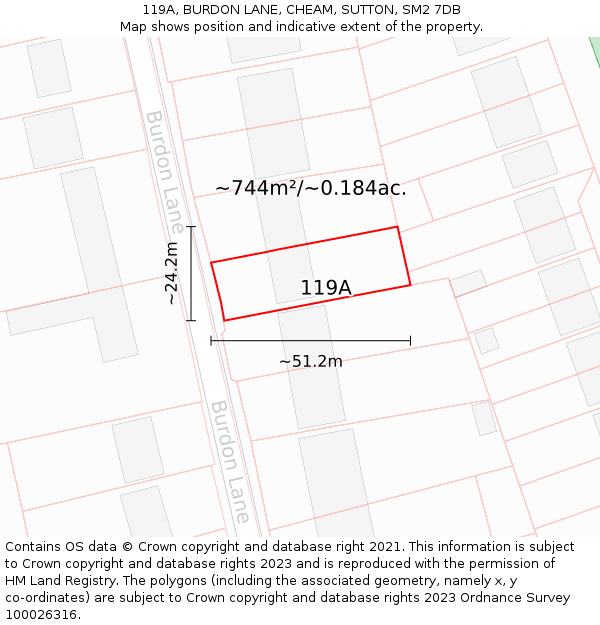 119A, BURDON LANE, CHEAM, SUTTON, SM2 7DB: Plot and title map