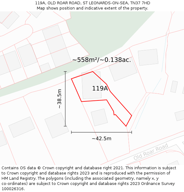 119A, OLD ROAR ROAD, ST LEONARDS-ON-SEA, TN37 7HD: Plot and title map