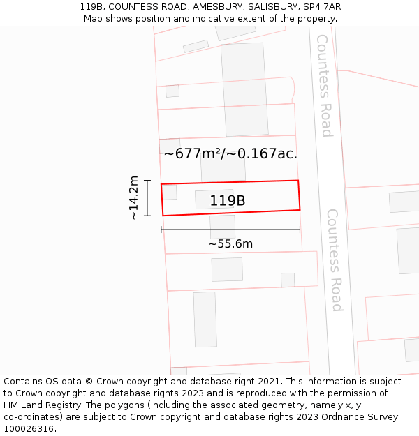 119B, COUNTESS ROAD, AMESBURY, SALISBURY, SP4 7AR: Plot and title map