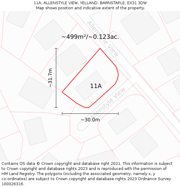 11A, ALLENSTYLE VIEW, YELLAND, BARNSTAPLE, EX31 3DW: Plot and title map