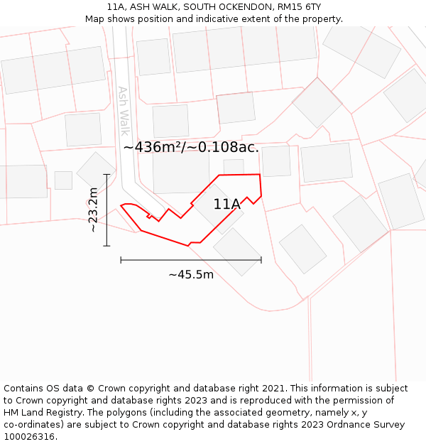 11A, ASH WALK, SOUTH OCKENDON, RM15 6TY: Plot and title map