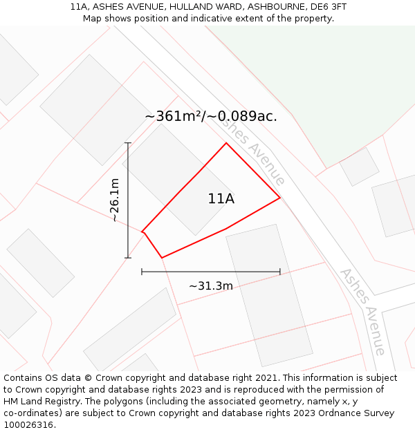 11A, ASHES AVENUE, HULLAND WARD, ASHBOURNE, DE6 3FT: Plot and title map