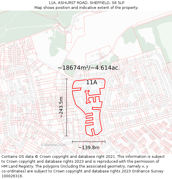 11A, ASHURST ROAD, SHEFFIELD, S6 5LP: Plot and title map