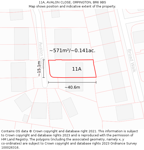 11A, AVALON CLOSE, ORPINGTON, BR6 9BS: Plot and title map