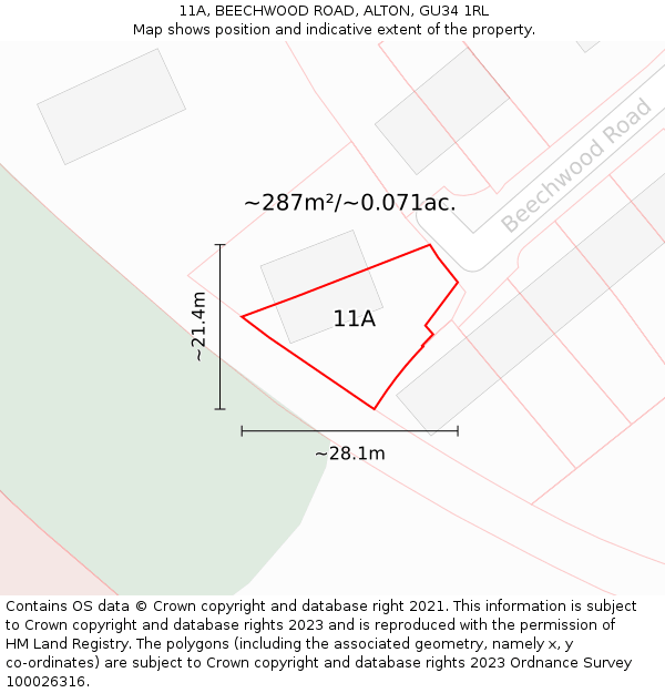 11A, BEECHWOOD ROAD, ALTON, GU34 1RL: Plot and title map