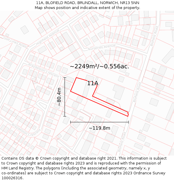 11A, BLOFIELD ROAD, BRUNDALL, NORWICH, NR13 5NN: Plot and title map