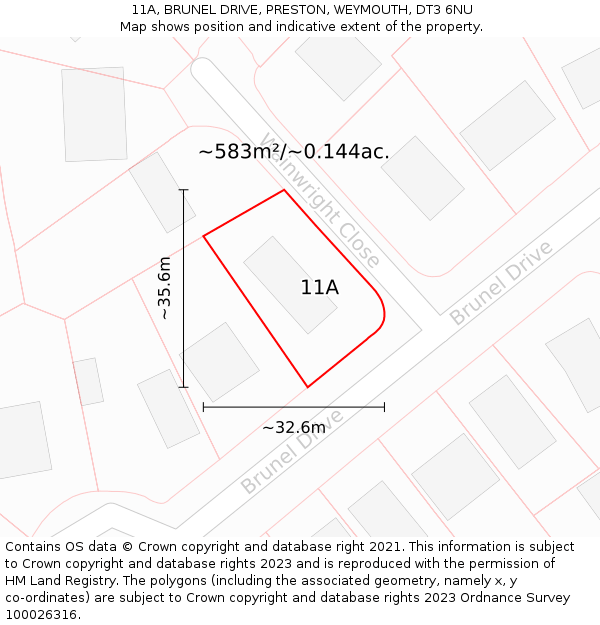 11A, BRUNEL DRIVE, PRESTON, WEYMOUTH, DT3 6NU: Plot and title map