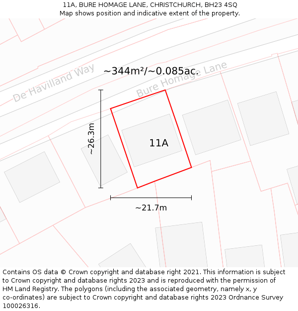 11A, BURE HOMAGE LANE, CHRISTCHURCH, BH23 4SQ: Plot and title map