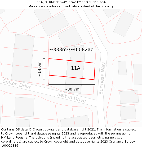 11A, BURMESE WAY, ROWLEY REGIS, B65 8QA: Plot and title map