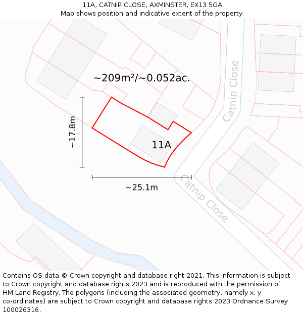 11A, CATNIP CLOSE, AXMINSTER, EX13 5GA: Plot and title map