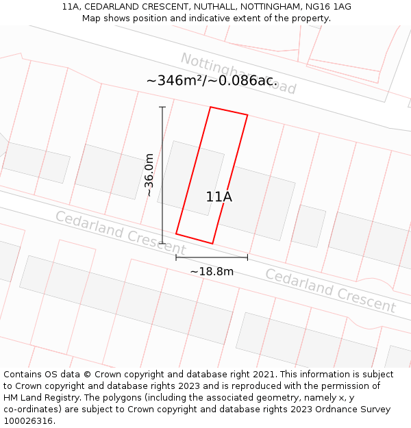 11A, CEDARLAND CRESCENT, NUTHALL, NOTTINGHAM, NG16 1AG: Plot and title map
