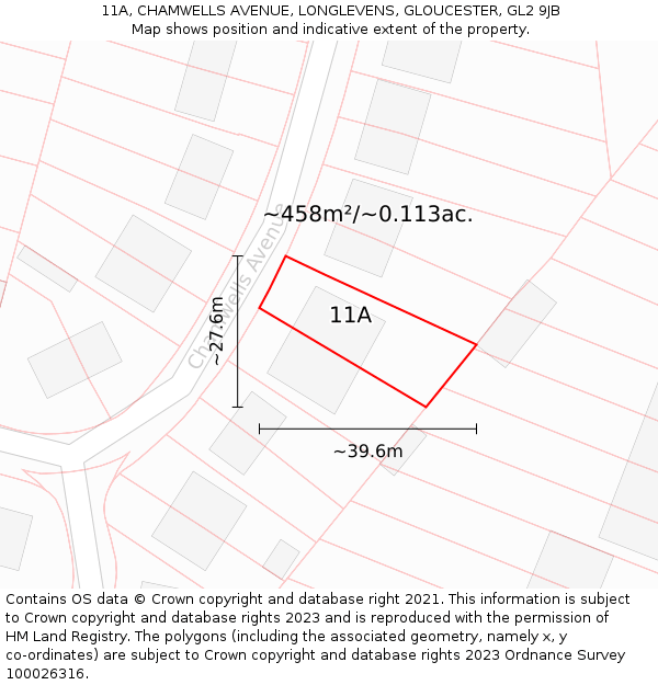 11A, CHAMWELLS AVENUE, LONGLEVENS, GLOUCESTER, GL2 9JB: Plot and title map