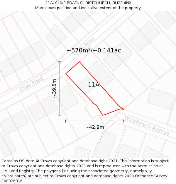 11A, CLIVE ROAD, CHRISTCHURCH, BH23 4NX: Plot and title map