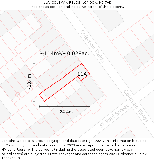 11A, COLEMAN FIELDS, LONDON, N1 7AD: Plot and title map