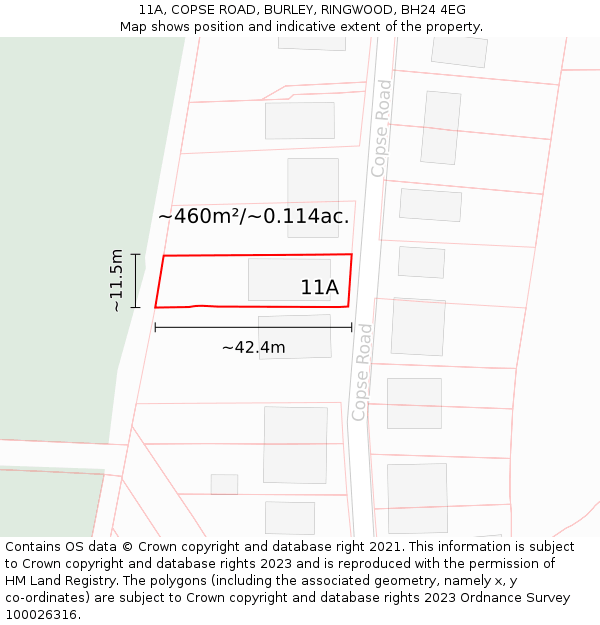 11A, COPSE ROAD, BURLEY, RINGWOOD, BH24 4EG: Plot and title map