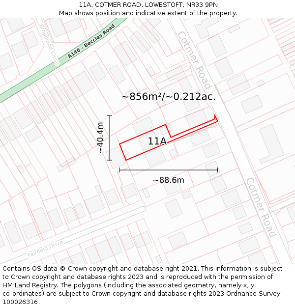 11A, COTMER ROAD, LOWESTOFT, NR33 9PN: Plot and title map