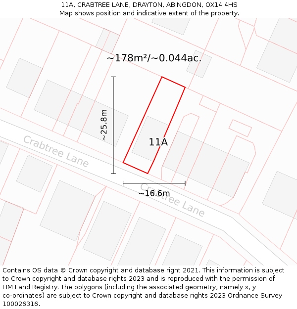 11A, CRABTREE LANE, DRAYTON, ABINGDON, OX14 4HS: Plot and title map