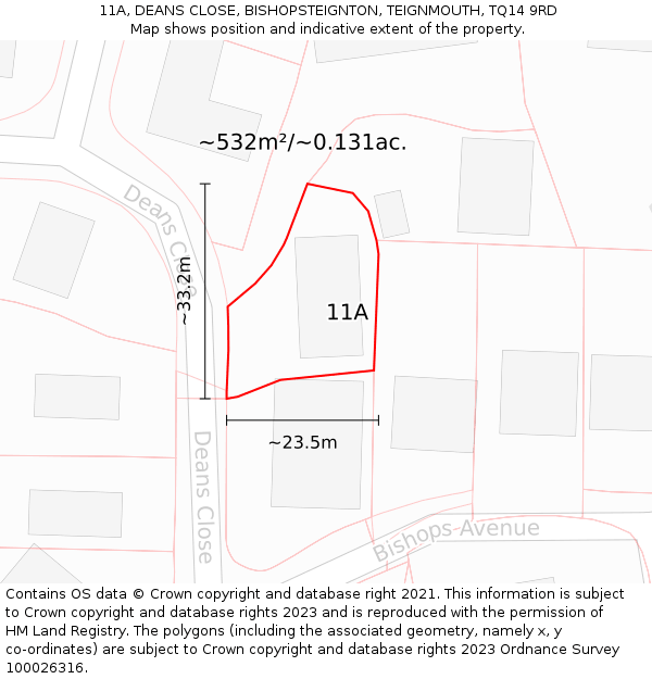 11A, DEANS CLOSE, BISHOPSTEIGNTON, TEIGNMOUTH, TQ14 9RD: Plot and title map