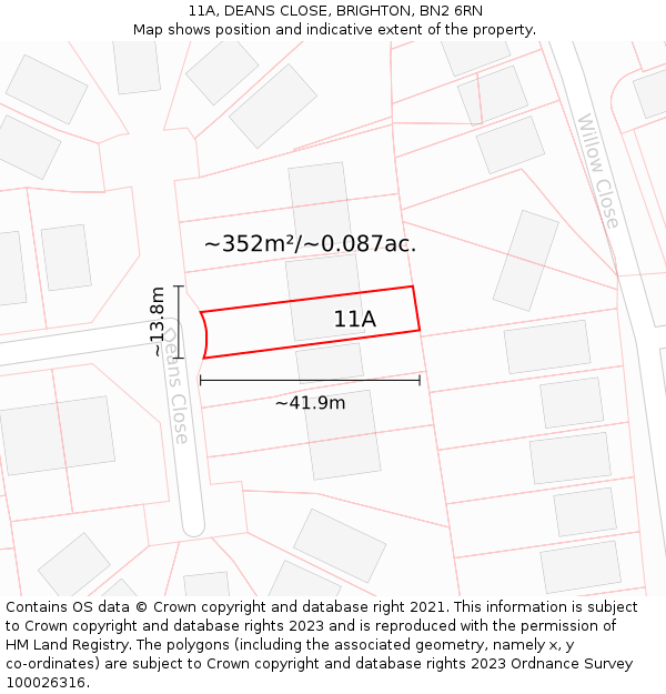 11A, DEANS CLOSE, BRIGHTON, BN2 6RN: Plot and title map