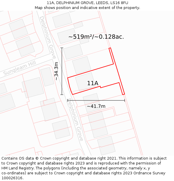 11A, DELPHINIUM GROVE, LEEDS, LS16 8FU: Plot and title map