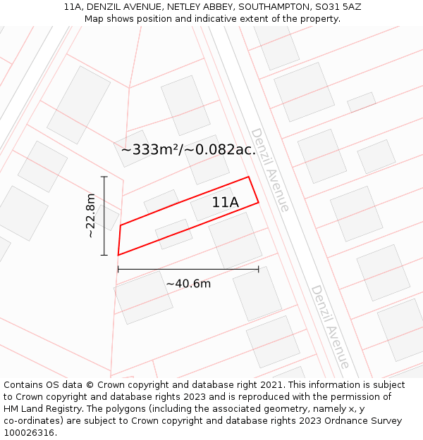 11A, DENZIL AVENUE, NETLEY ABBEY, SOUTHAMPTON, SO31 5AZ: Plot and title map