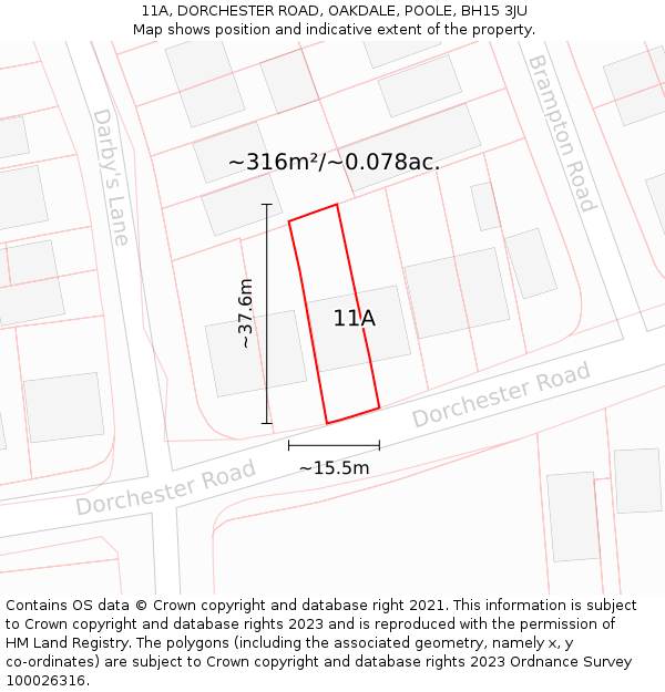 11A, DORCHESTER ROAD, OAKDALE, POOLE, BH15 3JU: Plot and title map