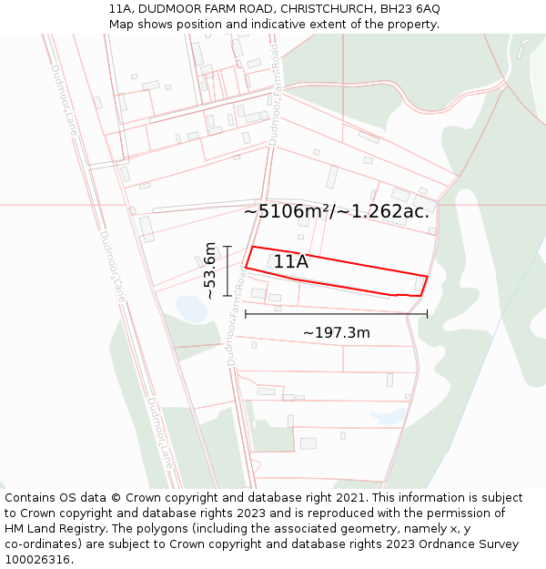 11A, DUDMOOR FARM ROAD, CHRISTCHURCH, BH23 6AQ: Plot and title map