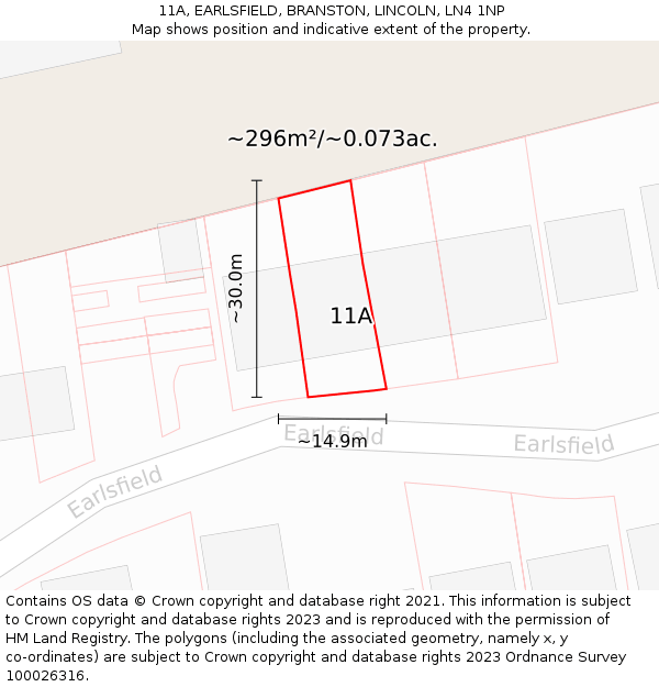 11A, EARLSFIELD, BRANSTON, LINCOLN, LN4 1NP: Plot and title map