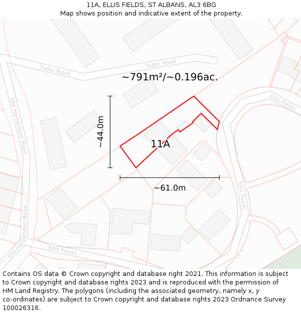 11A, ELLIS FIELDS, ST ALBANS, AL3 6BG: Plot and title map