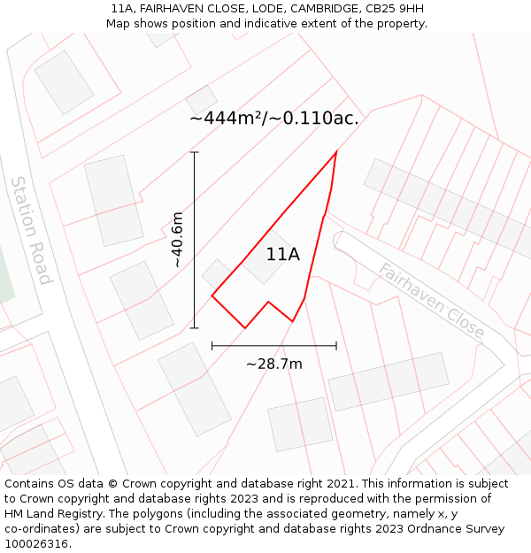 11A, FAIRHAVEN CLOSE, LODE, CAMBRIDGE, CB25 9HH: Plot and title map