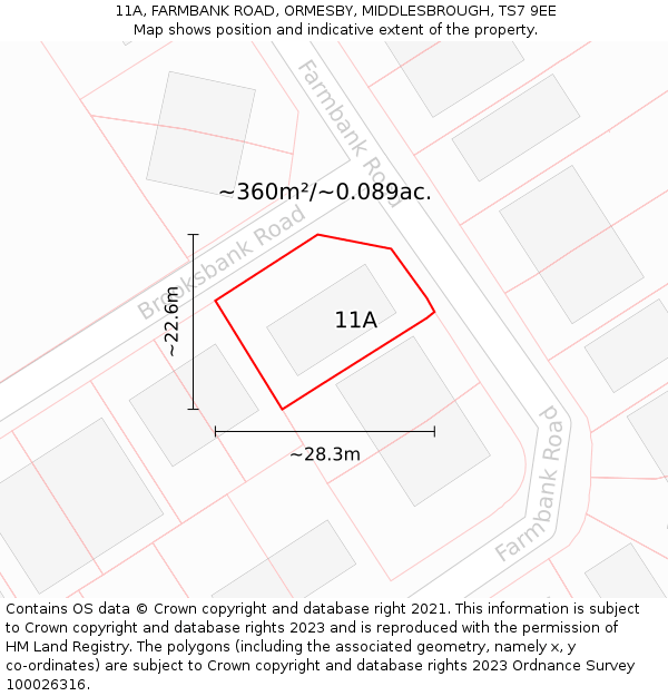 11A, FARMBANK ROAD, ORMESBY, MIDDLESBROUGH, TS7 9EE: Plot and title map