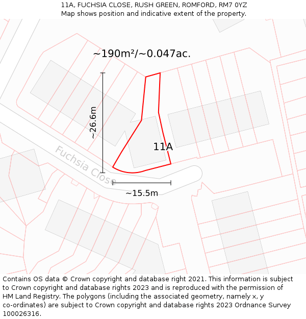 11A, FUCHSIA CLOSE, RUSH GREEN, ROMFORD, RM7 0YZ: Plot and title map