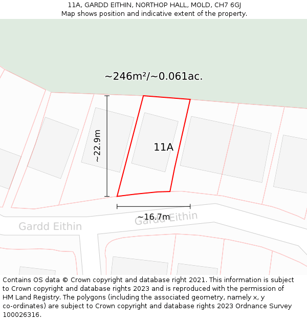11A, GARDD EITHIN, NORTHOP HALL, MOLD, CH7 6GJ: Plot and title map
