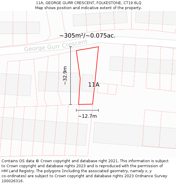 11A, GEORGE GURR CRESCENT, FOLKESTONE, CT19 6LQ: Plot and title map