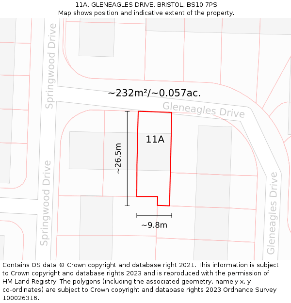 11A, GLENEAGLES DRIVE, BRISTOL, BS10 7PS: Plot and title map