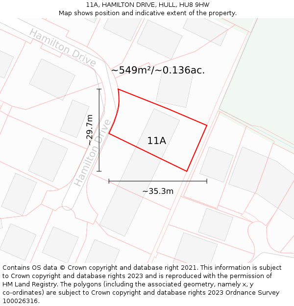 11A, HAMILTON DRIVE, HULL, HU8 9HW: Plot and title map