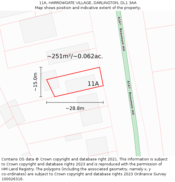 11A, HARROWGATE VILLAGE, DARLINGTON, DL1 3AA: Plot and title map