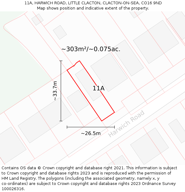 11A, HARWICH ROAD, LITTLE CLACTON, CLACTON-ON-SEA, CO16 9ND: Plot and title map