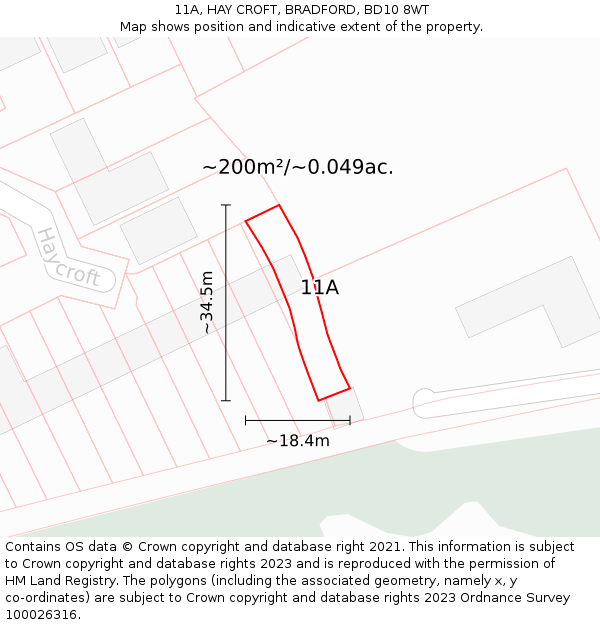 11A, HAY CROFT, BRADFORD, BD10 8WT: Plot and title map