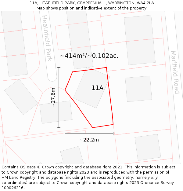 11A, HEATHFIELD PARK, GRAPPENHALL, WARRINGTON, WA4 2LA: Plot and title map